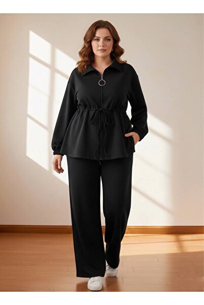 Butik Nilyam Women's Plus Size Waist Tie Detailed Zippered Cardigan Loose Swe...