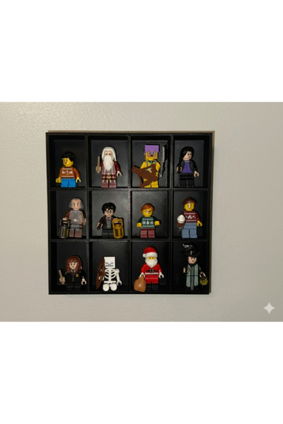 ART3 LEGO Minifigür Sergileme Rafı - 12 Bölmeli Duvar Standı - Siyah Koleksiy...