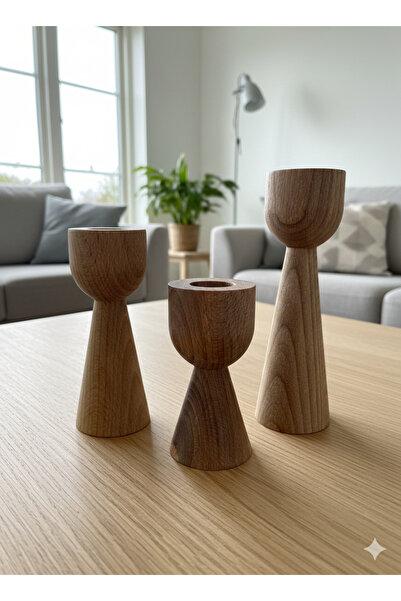 Woodya Ahşap fincan 3’LÜ şamdan seti