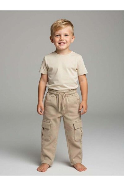 Zekids Boys' Cotton Elastic Waist Cargo Pocket Pack Soft Textured Trousers