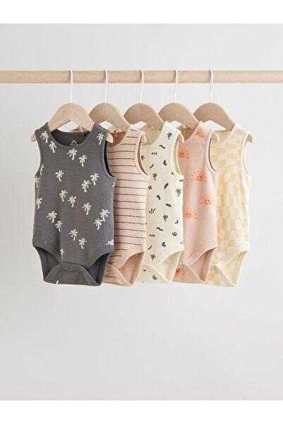 Next Baby Cotton Monochrome/Cream Tropical 5-Piece Bodysuit Set