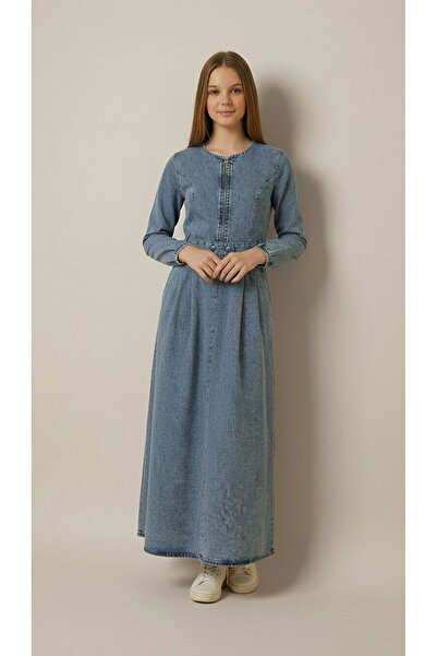 Pantulux Rochie lungă din denim elegantă pentru fetiță, modelul Tesettür-ELB-...