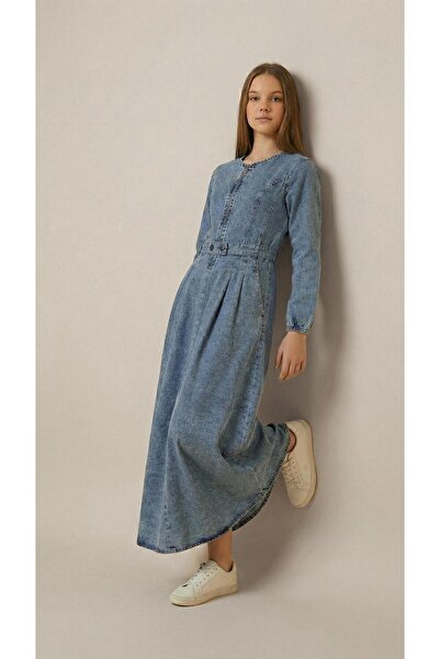 Asortik Kids Rochie din denim pentru fete, lungime întreagă, compatibilă cu h...