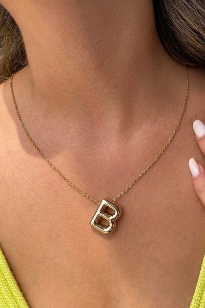 Unisex Balon Harf Kolye Gold & Gümüş Renk – A’dan Z’ye Kişiye Özel Çelik Harf...