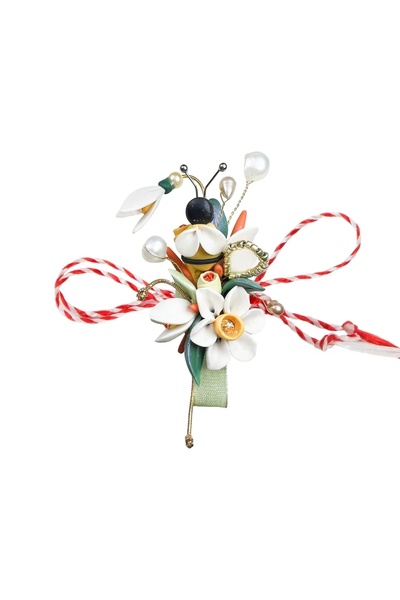 Miidefloriart Martisor tip brosa, Buchete de flori cu perle si margele placat...