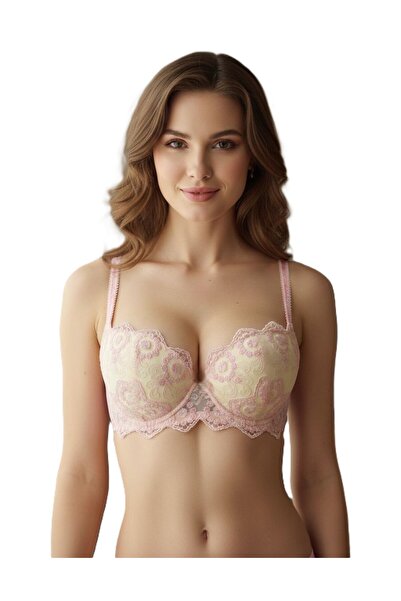 Donnita Pembe Dolgulu Dantelli Push Up Destekli Sütyen 70B - 75B - 80B