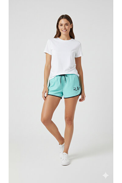 Mavero Women's Turquoise Side Stripe Tie-Waist Mini Sports Shorts - Casual an...