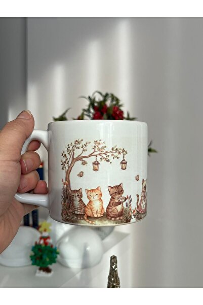 Ceribo Co. Baskılı Porselen Tatlı Kedi Temalı Baskılı Çay ve Kahve Kupası Sev...