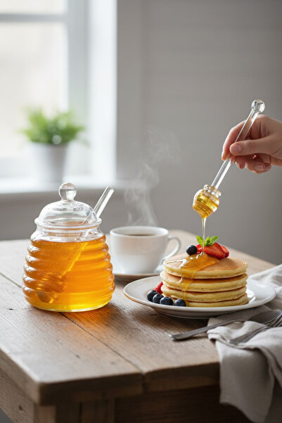 zezedesing Glass Honey Jar with Lid – Glass Honey Spoon (Honey Stick) Include...