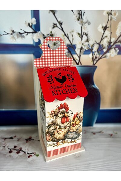 Bypinaryuksel Rooster Patterned Wooden Bag Holder