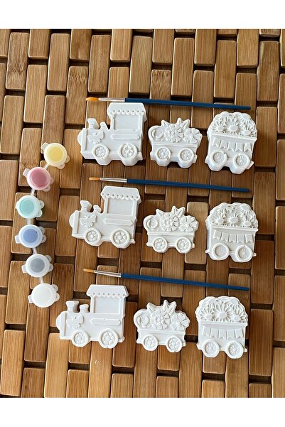 Denimay Hediyelik Tren Temalı Taş Boyama Seti | Çiçekli Vagon Figürleri | Çoc...