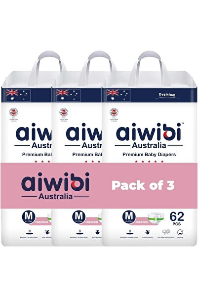 Aiwibi Premium Baby Diapers – Medium (62 Count, Pack of 3)