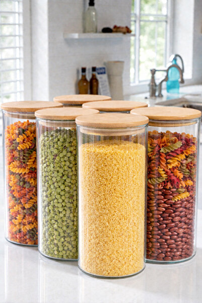 Denia Home |   Borrelia |   Set of 6 Vacuum Bamboo Lid Striped Large Size 100...