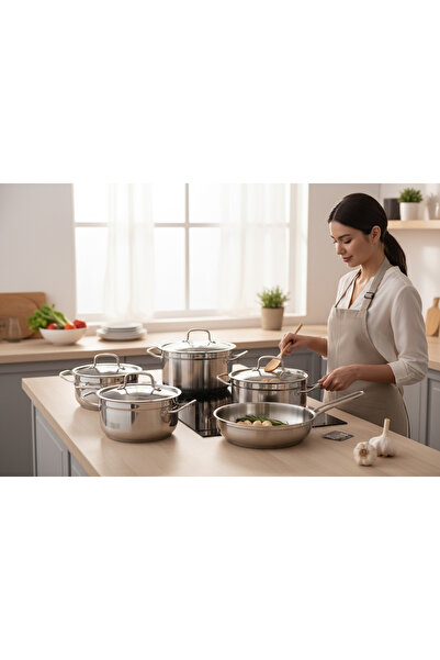 Generic 9-piece stainless steel cookware set