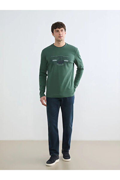 LC Waikiki LCWAIKIKI Classic Green guler rotund cu imprimeu Swea pentru bărba...