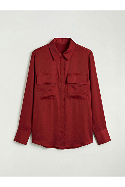LC Waikiki Lcwaikiki Classic Claret Red Oversized Women's Shirt