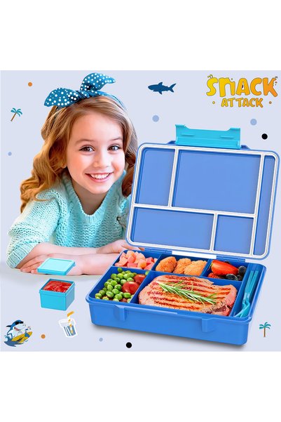 Snack Attack Lunch Box for Kids School,Children Lunch Box with Compartments, Bento Box Children, Blue Shark