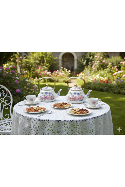 Generic Elegant Floral Decorated Teapot Set 2/1.5 Liter