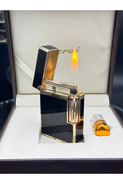 NikaŞ Derui Premium Seri Siyah Lake Gazlı Çakmak - Özel Deri Kutulu Dupont Ta...