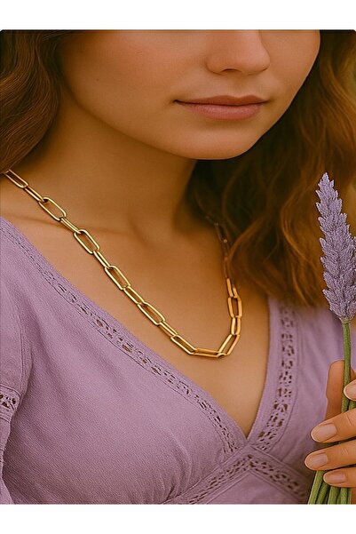 QA Quella Accessories Kadın Çelik Figaro Model 14 Ayar Gold Zincir Kolye 50+5 cm