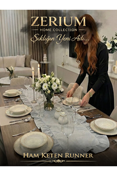 ZERİUM Aspect natural Design special Runner din in cu volane Seria Stone Mist...