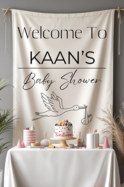 Puppetzzz Baby Shower Kişiye Özel İsimli Karşılama Flaması - Leylek Temalı Ku...