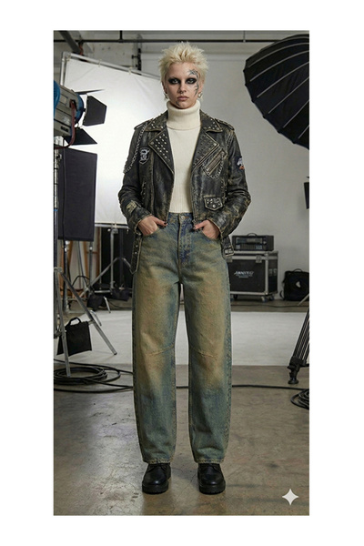 Namaste Vintage High-Waisted Vintage Style Baggy Denim Jeans (26W 32L)