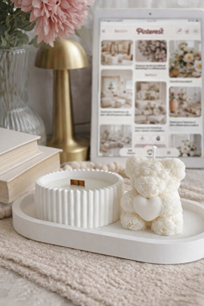 Bkstudio Oval tepsili ayıcık mumlu, dekoratif mumlu 3 lü set