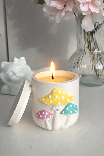 lıghts of candle handmade & 2020 Mantar Temalı Mango Kokulu Beton Mumluk