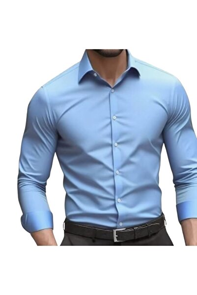 vahik Gökyüzü Mavisi Pamuklu Saten Fit Kesim Gömlek