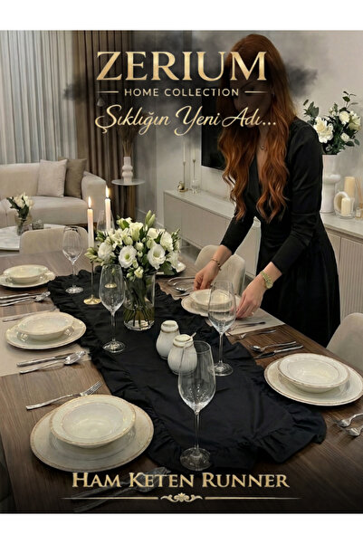 ZERİUM Aspect natural Design special Runner din in cu volane Seria Black Pres...