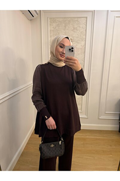 LA FEE STUDİO Kupra Detaylı Merserize Tunik Kahve