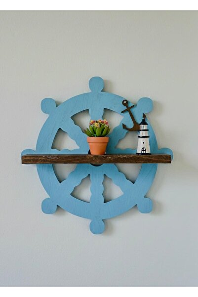 BY AHŞAP DEKOR Ahşap Gemi Dümeni Figürlü Çocuk Odası Duvar Rafı 27*27