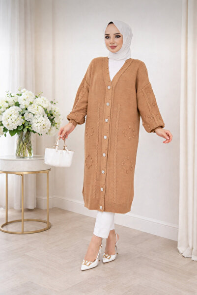 My Life Accessory Pearl Detailed Long Knitwear Hijab Cardigan Buttoned S Rela...