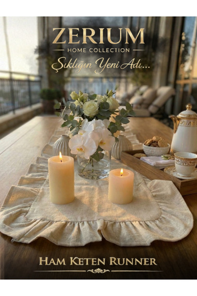 ZERİUM Aspect natural Design special Runner din lenjerie cu volane Real Natur...