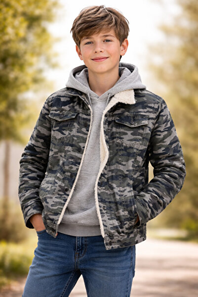 alaska the last frontier Lion R Denim Fabric with Fur Inside Camouflage Patte...