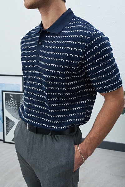 duo fideles Cut-Line Knitted Three-Button Old Money Polo Neck Tshirt