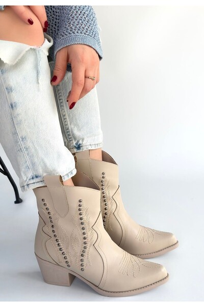 FRESCO SCARFS Matin Beige Leather Heeled Boots