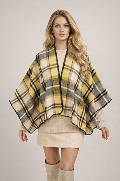 Şirin Giyim Aksesuar Πόντσο Γυναικείο με Ανοιχτό Μπροστινό Μέρος, Καρό - Σάλι...