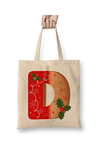 Toyaso Letter D White Cloth Bag Long Handle Shopping Bag Beach Bag