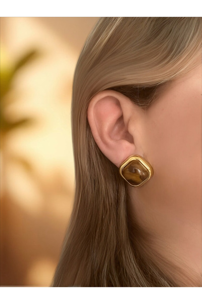 QA Quella Accessories Women's Special Series Leopard Button Gold Earrings