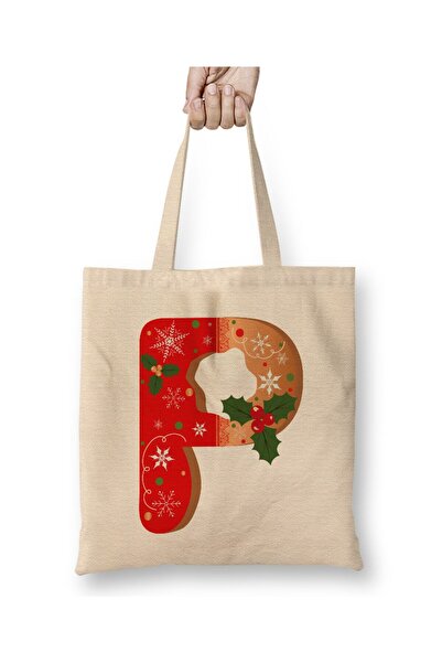 Toyaso Γράμμα Π Λευκή υφασμάτινη τσάντα με μακρύ χερούλι Τσάντα αγορών Τσάντα...