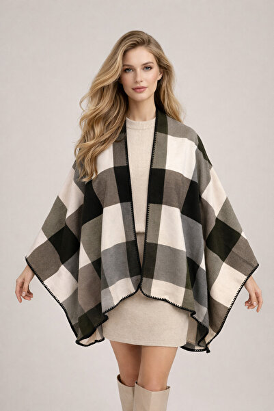 Şirin Giyim Aksesuar Πόντσο Γυναικείο με Ανοιχτό Μπροστινό Μέρος, Καρό - Σάλι...