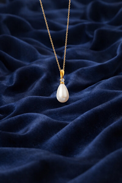 KAR DİAMOND 14 Ayar Altın Zincirli Damla İnci Kolye Zirkon Taşlı Sertifikalı ...