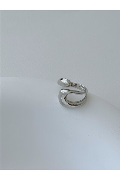 QA Quella Accessories خاتم فضي قابل للتعديل بتصميم خطوط مميزة من سلسلة PINTEREST