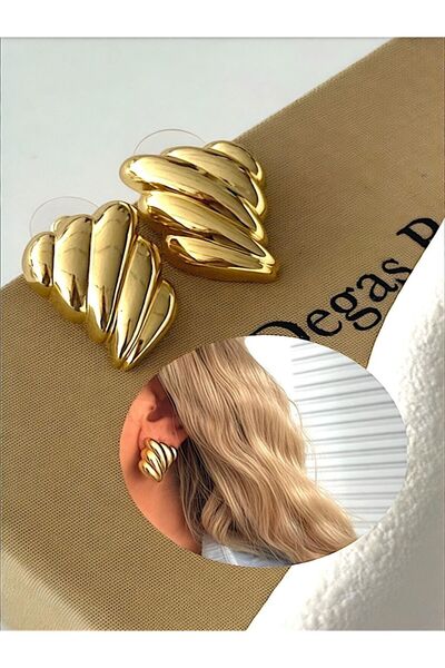 QA Quella Accessories أقراط ذهبية بتصميم خاص من سلسلة كيفريم المخططة