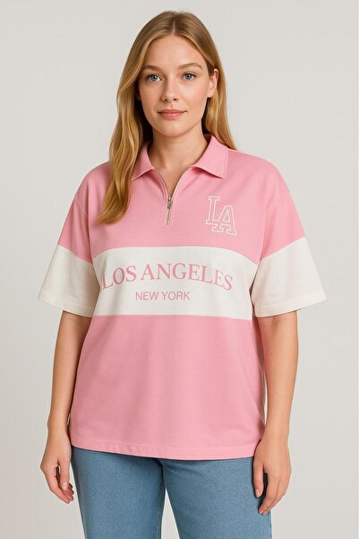 COMANCHERO Tricou oversize unisex cu jumătate de fermoar, cu imprimeu Los Ang...