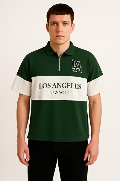 COMANCHERO Tricou oversize unisex cu jumătate de fermoar, cu imprimeu Los Ang...