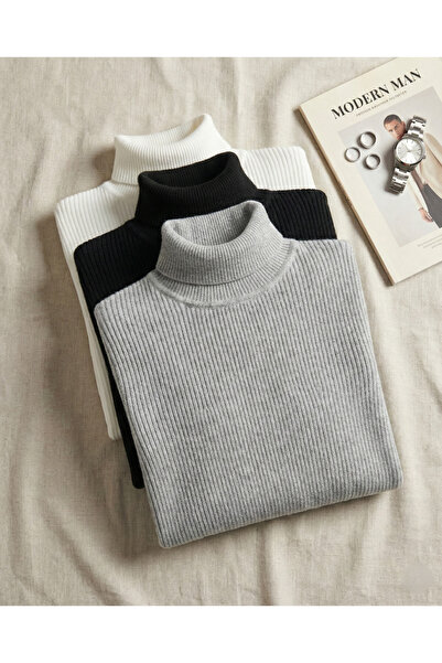 JAKARLI 3-Piece Black White Gray Turtleneck Sweater Transitional Savior Piece...