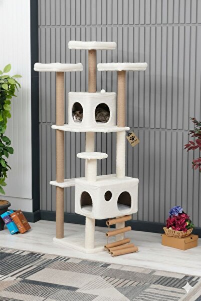 PATİSTORE Tokyo Çok Katlı ve Yataklı Kedi Oyun evi - Tokyo Beyaz